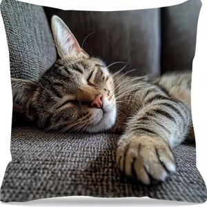 Cozy Cat Print Pillowcase - Gray